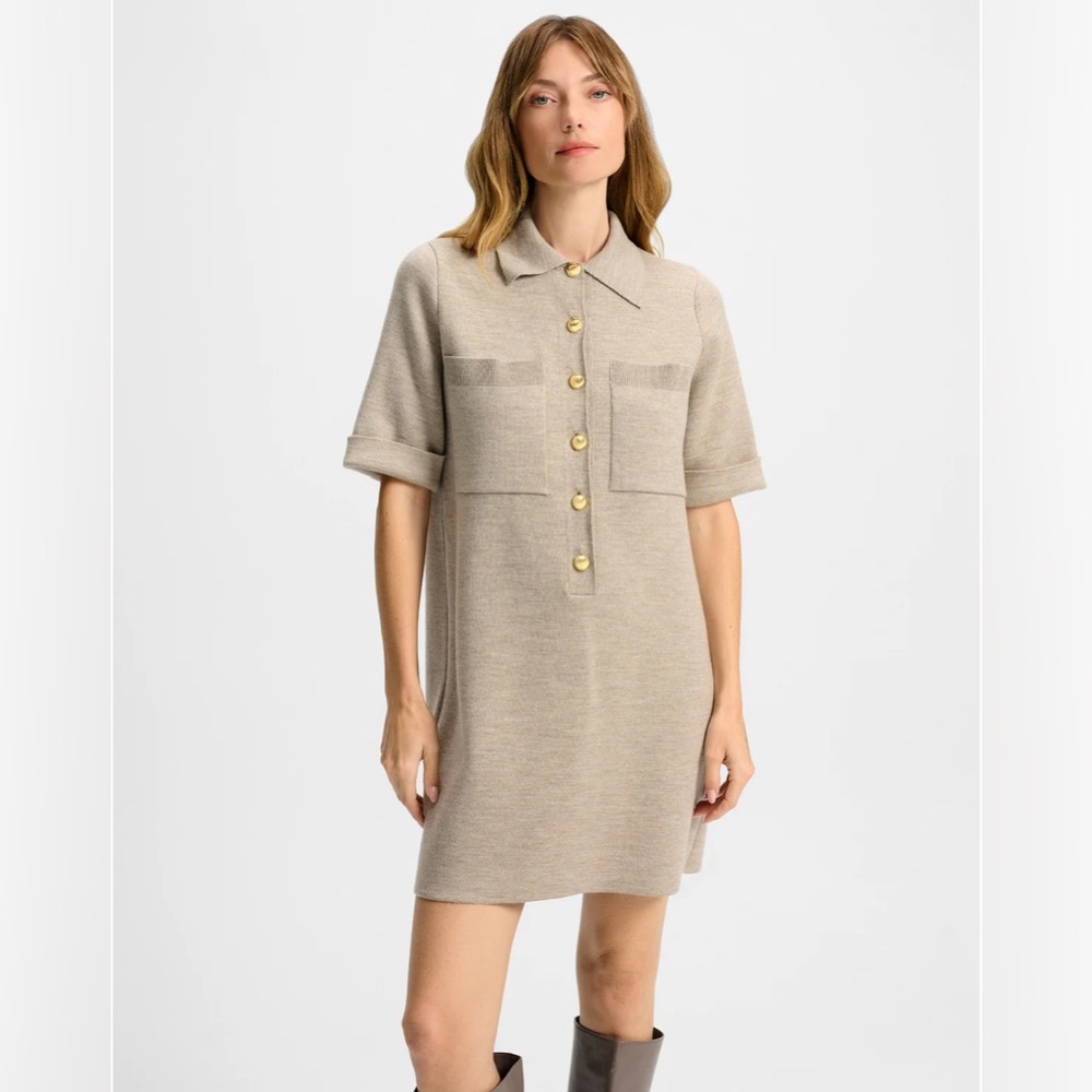 Veronica Beard MADDEN Beige Button-Front Mini Dress